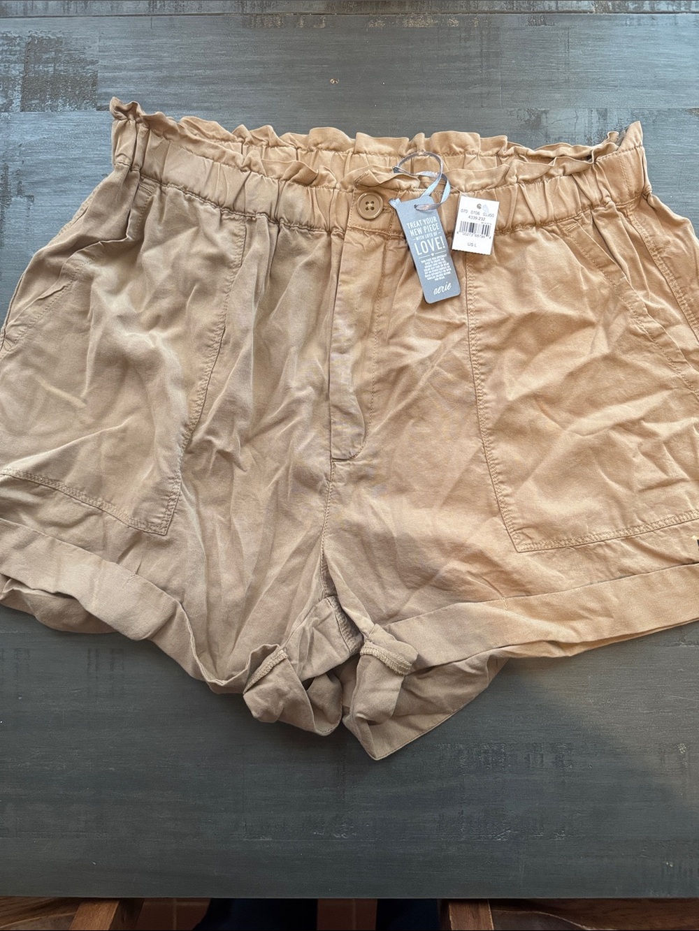 aerie Relaxed High-Waist Paperbag Shorts in Beige - Picture 1 of 2